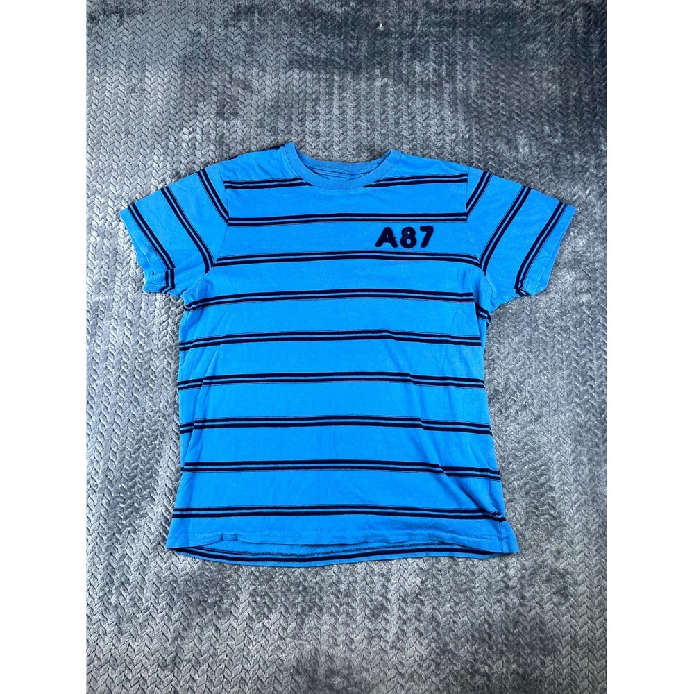 Aéropostale T-Shirt Men Medium Blue Black Striped Cotton Crew Neck Everyday Wear
